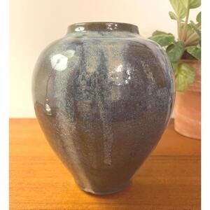 Studio Pottery Vase Blue Brown Glaze Marked 6.5” | Unattributed